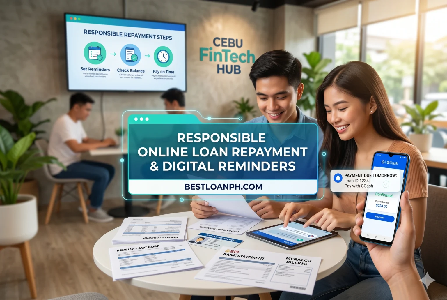 Borrower checking repayment schedule and online loan reminders on mobile phone