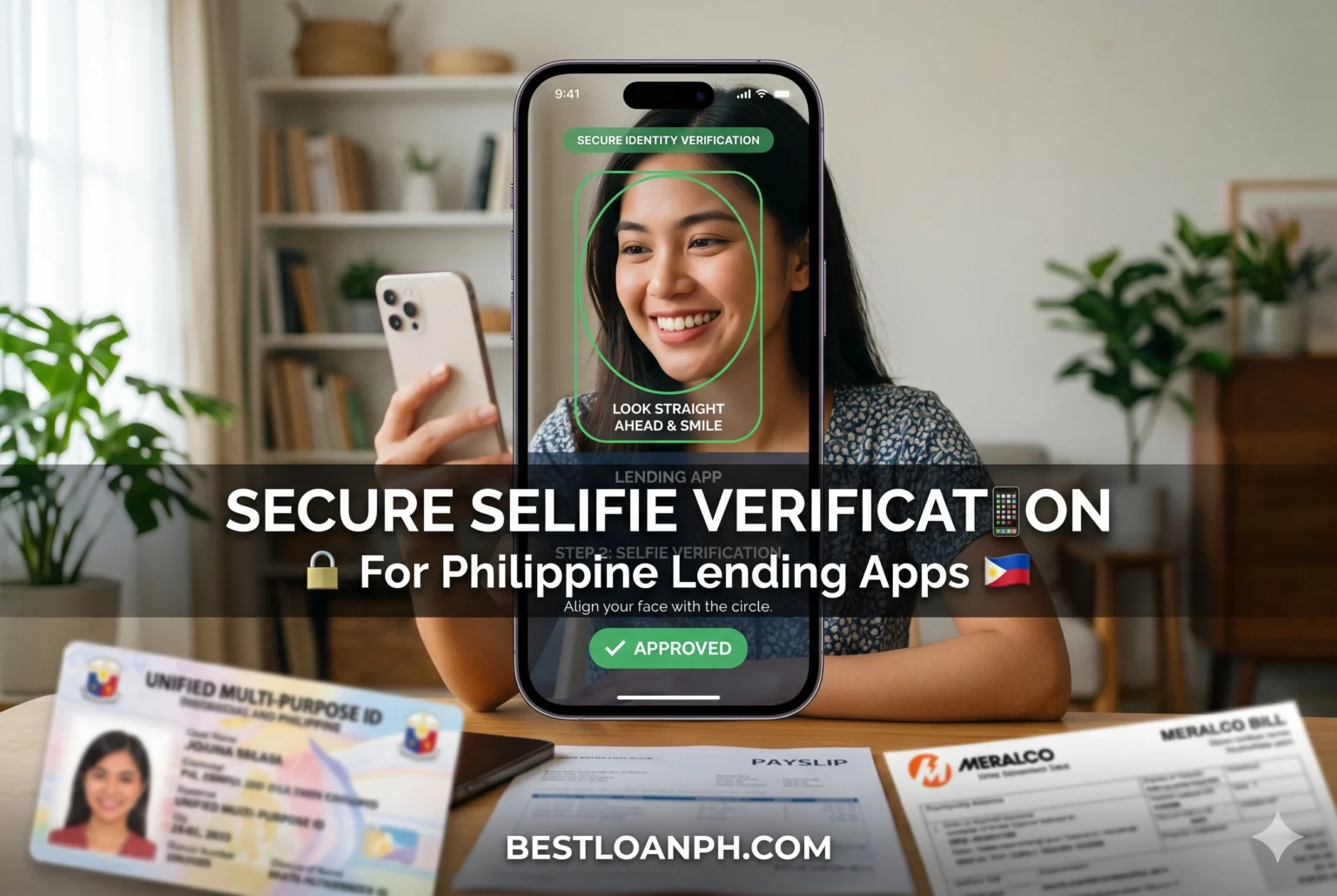 First-time Filipino borrower completing facial verification and OTP authentication on a mobile lending app