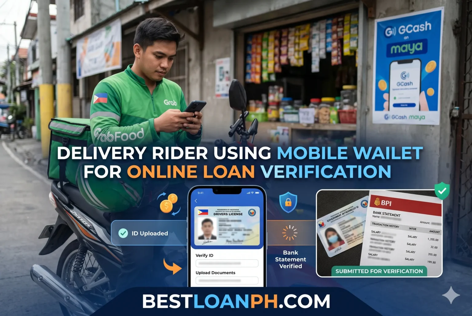 Grab or delivery rider checking GCash transactions before applying for utang online without payslip